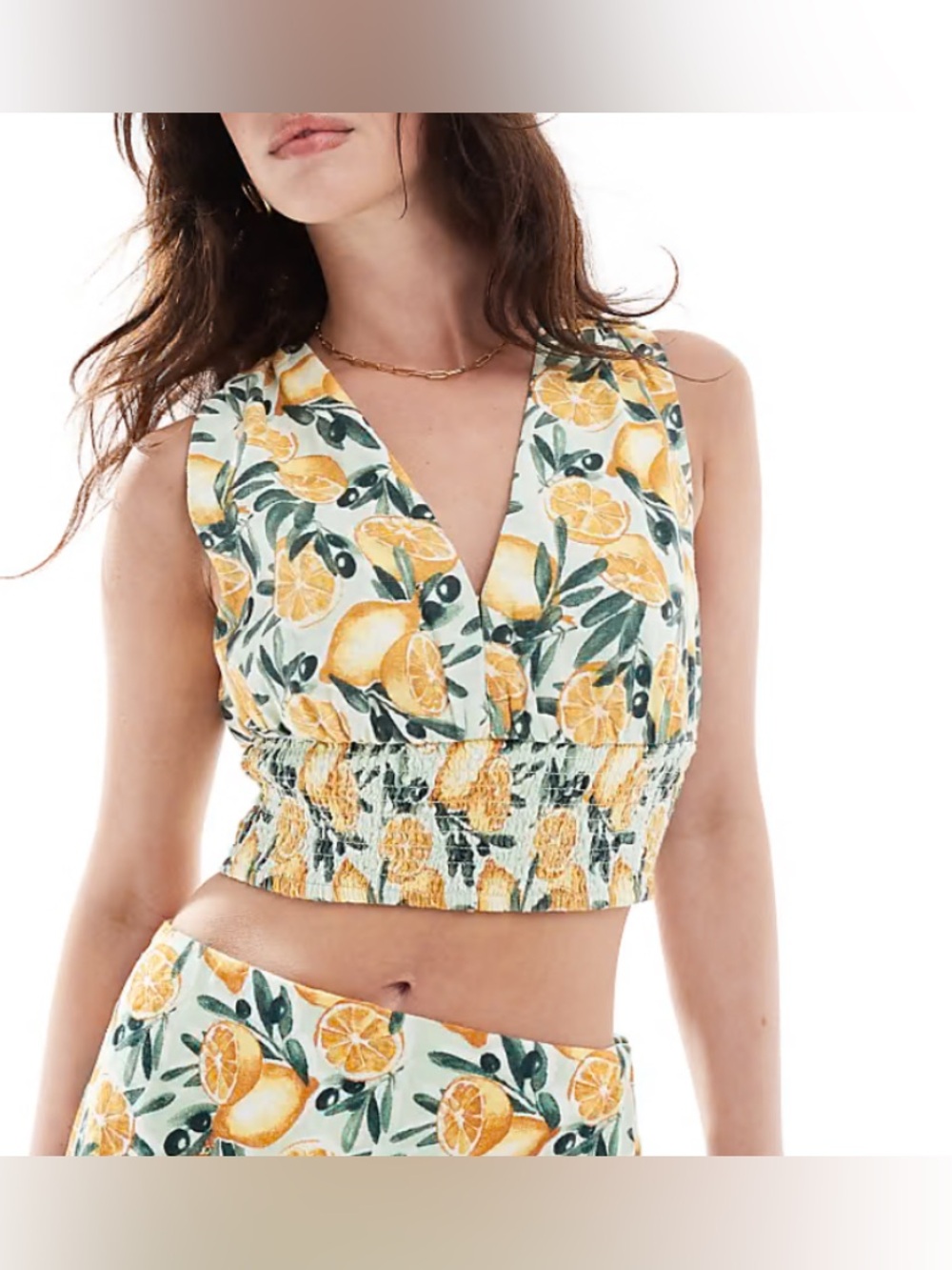 Abercrombie & Fitch co-ord plunge front top in lemon print 🍋.